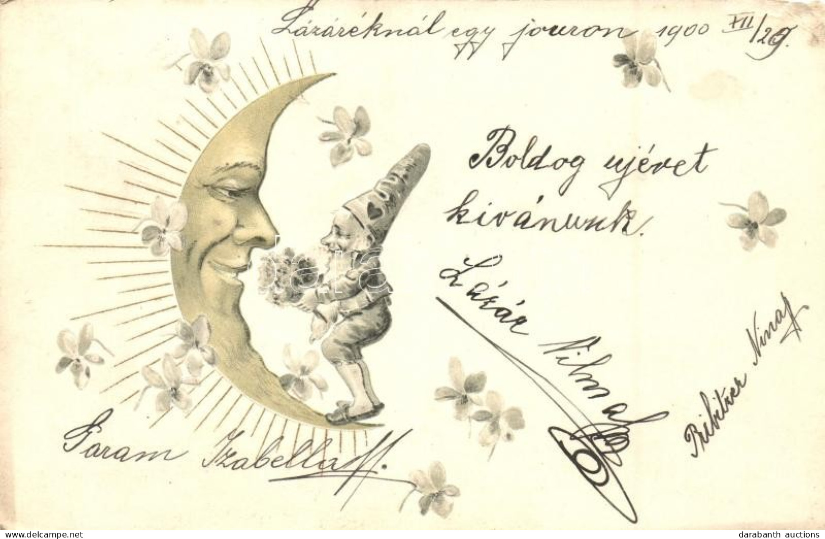 T2 Dwarf With Moon Greeting Card, Emb. Litho - Ohne Zuordnung