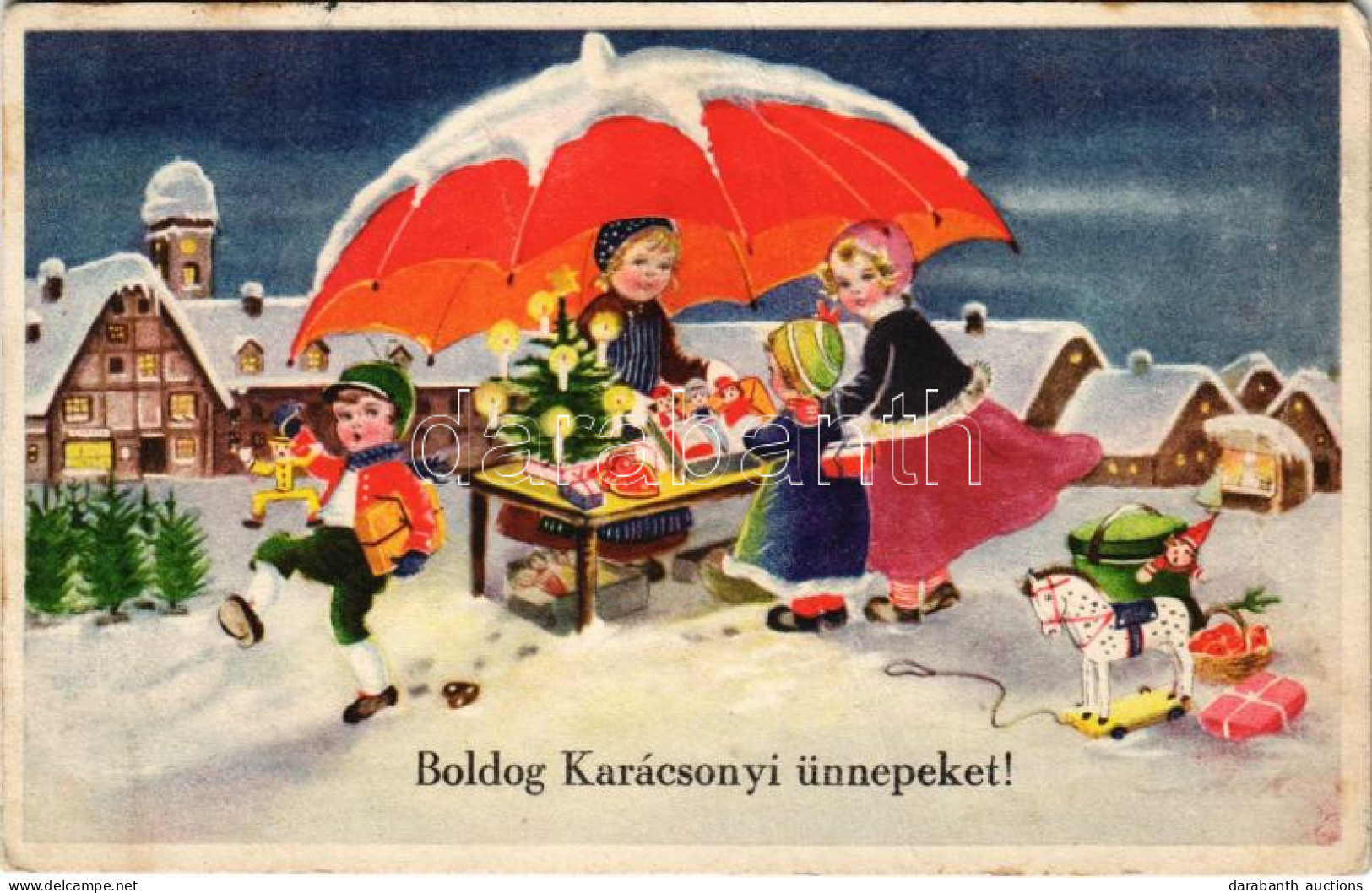 T3/T4 1942 Boldog Karácsonyi ünnepeket / Christmas Greeting Art Postcard With Toys (fa) - Ohne Zuordnung