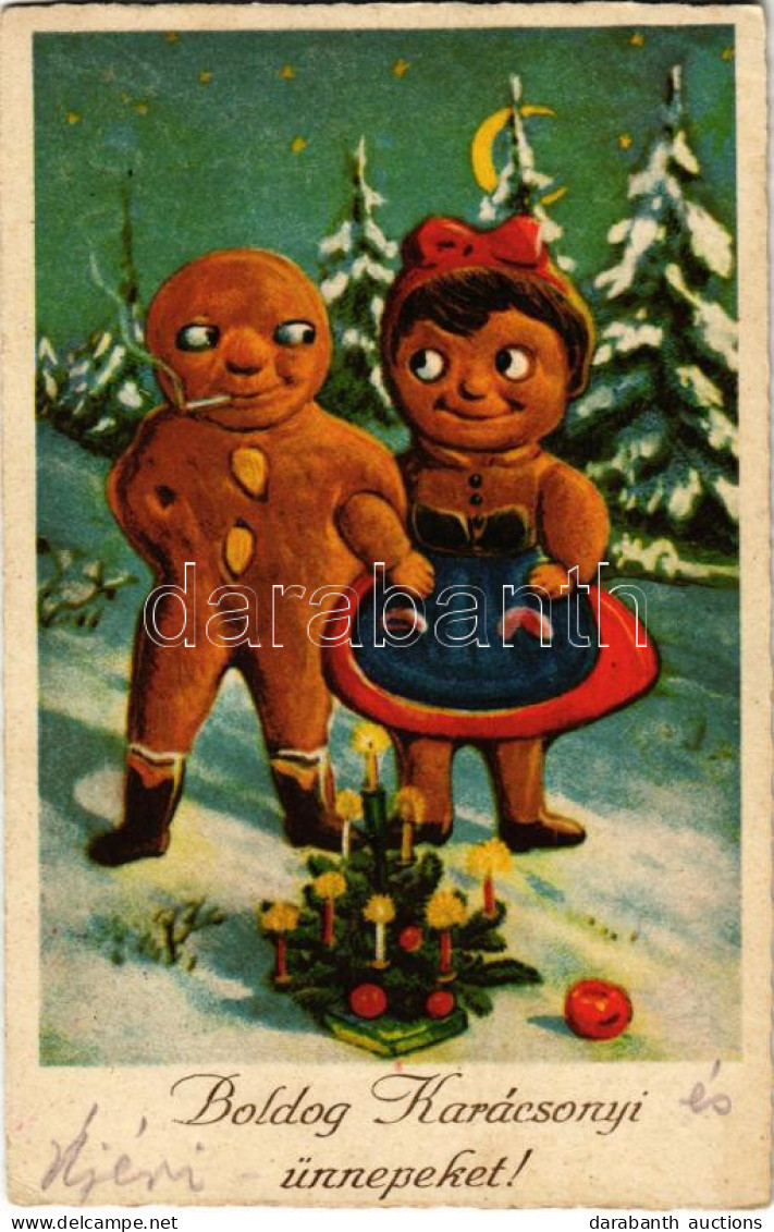 T2/T3 1932 Boldog Karácsonyi ünnepeket! Mézeskalács Család / Christmas Greeting Art Postcard With Gingerbread Family, Sm - Unclassified