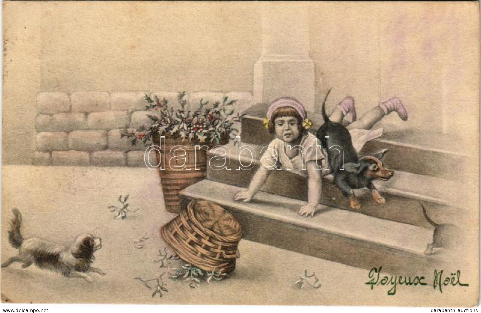 * T2/T3 Joyeuse Noel / Christmas Greeting Art Postcard With Girl And Dogs. V. K. Vienne 5134. (EK) - Zonder Classificatie