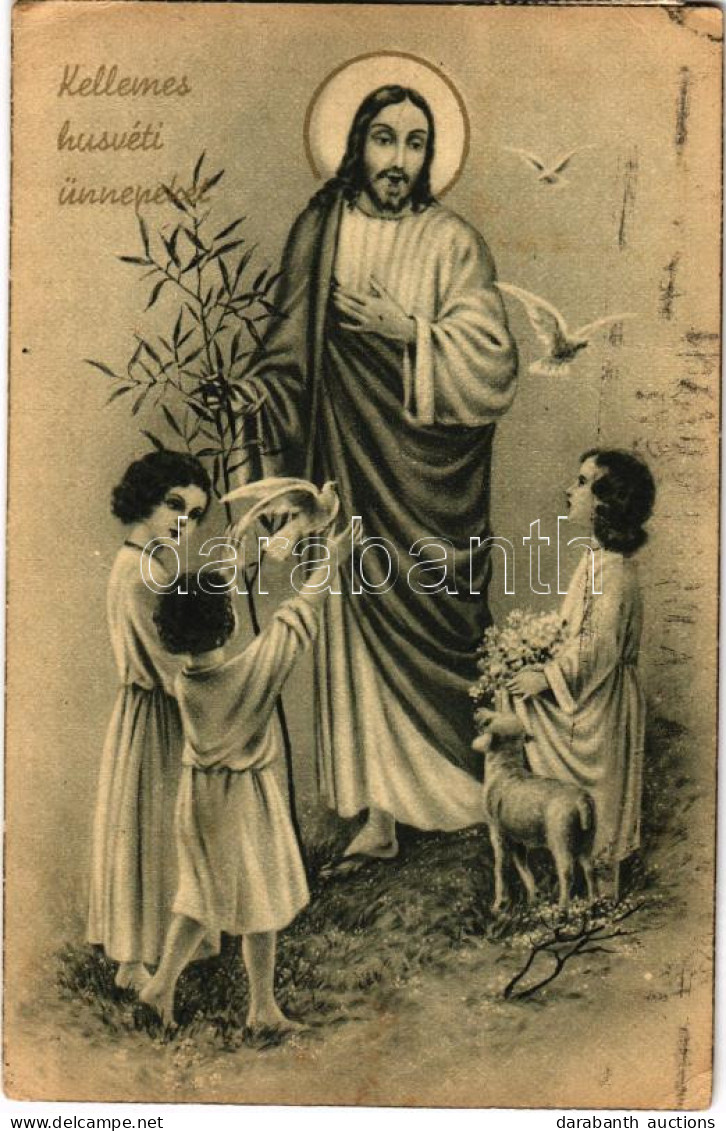 T2/T3 1948 Kellemes Húsvéti ünnepeket / Easter Greeting Art Postcard With Jesus And Children (EK) - Unclassified