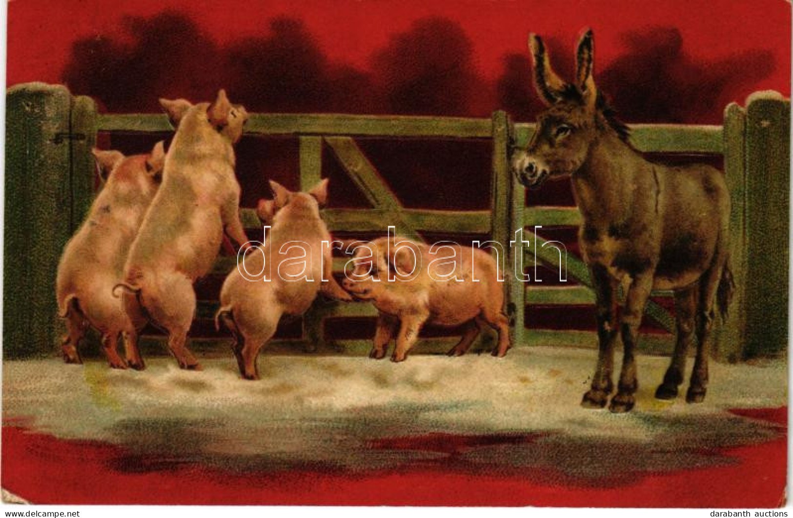 T2/T3 1907 Boldog Újévet / New Year Greeting Art Postcard With Pigs And Donkey. Emb. Litho (EK) - Ohne Zuordnung