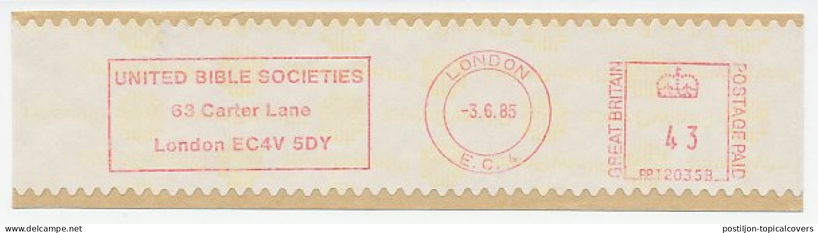 Meter Cut GB / UK 1985 United Bible Societies - Autres & Non Classés