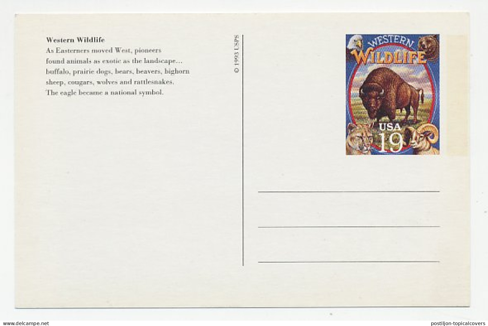 Postal Stationery USA 1993 Buffalo - Bear - Bighorn Sheep - Cougars - Eagle - Western  - Autres & Non Classés