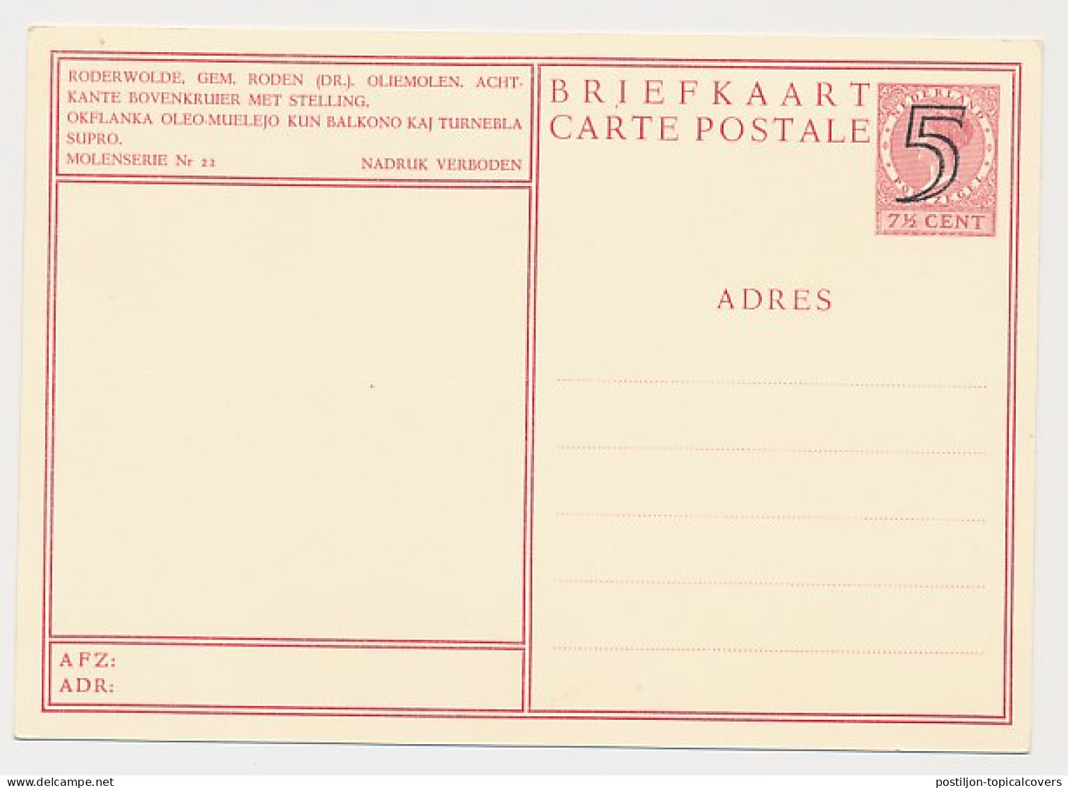 Briefkaart G. 285 V - Roderwolde - Postwaardestukken