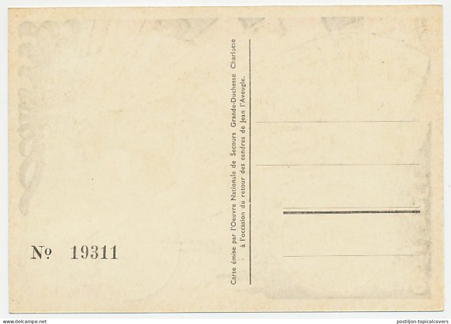 Postcard / Postmark Luxembourg 1946 Retour Des Cendres, Jean L Aveugle - Autres & Non Classés
