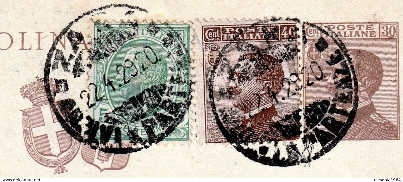 Vintage Italian Postcard / Cartolina Italiana III Stamps Seal Zara 22.04.1929 - Postwaardestukken
