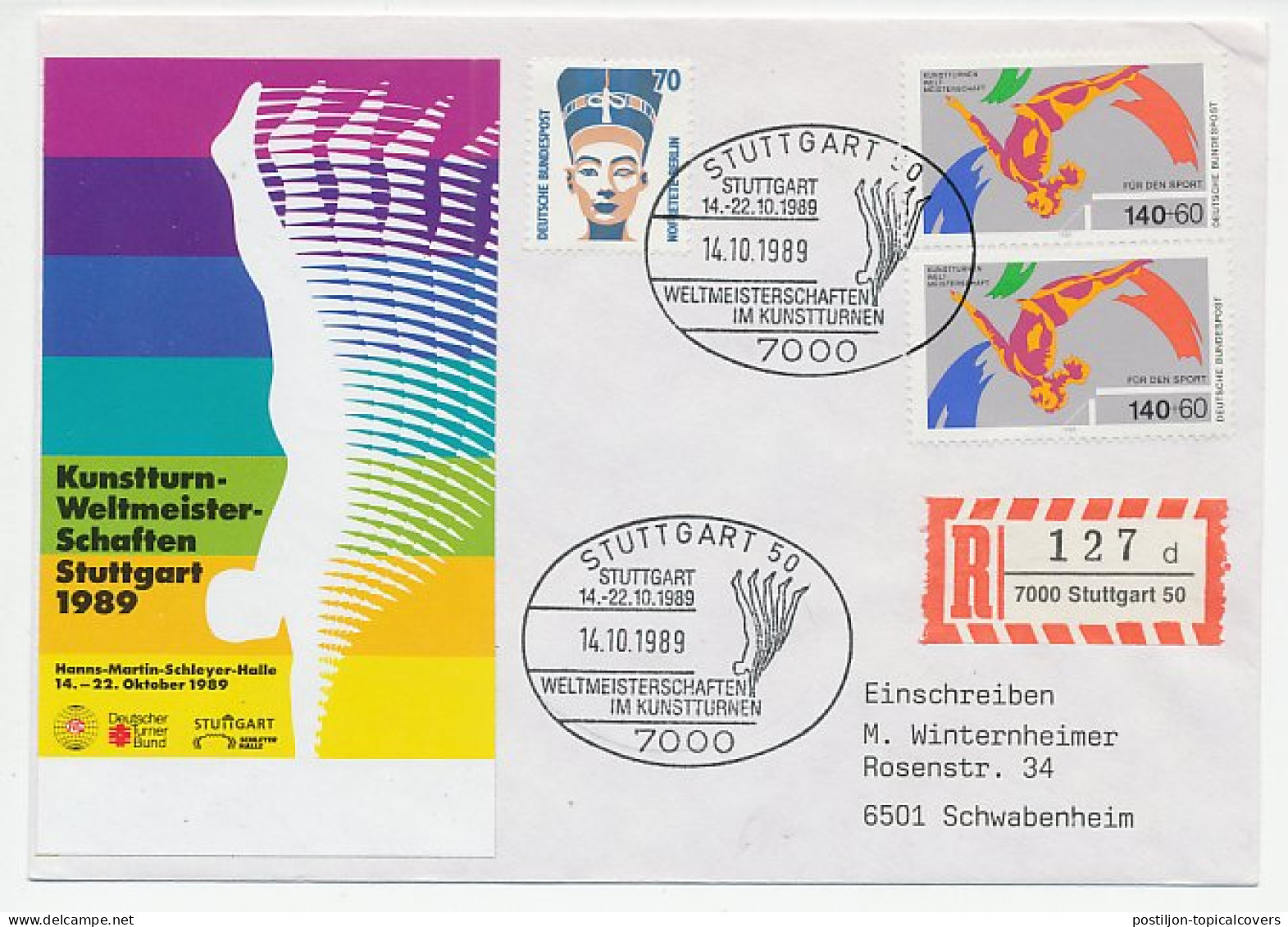 Registered Cover / Postmark Germany 1989 Artistic Gymnastics - World Championships - Andere & Zonder Classificatie