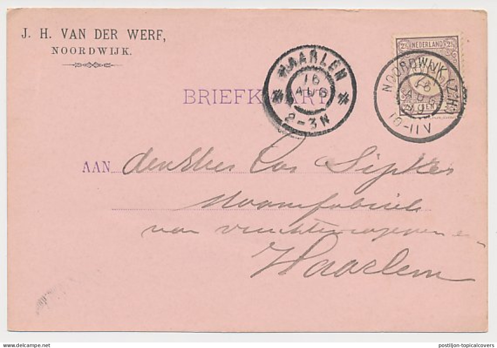Firma Briefkaart Noordwijk 1899 - J.H. Van Der Werf - Unclassified
