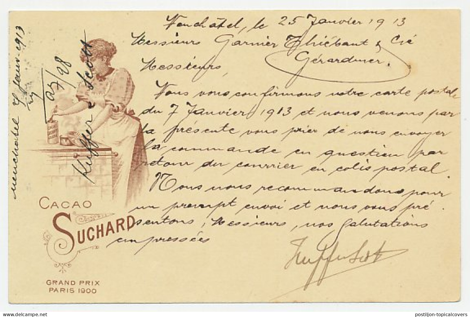 Postal Stationery Switzerland 1913 Cacao Suchard - Alimentation