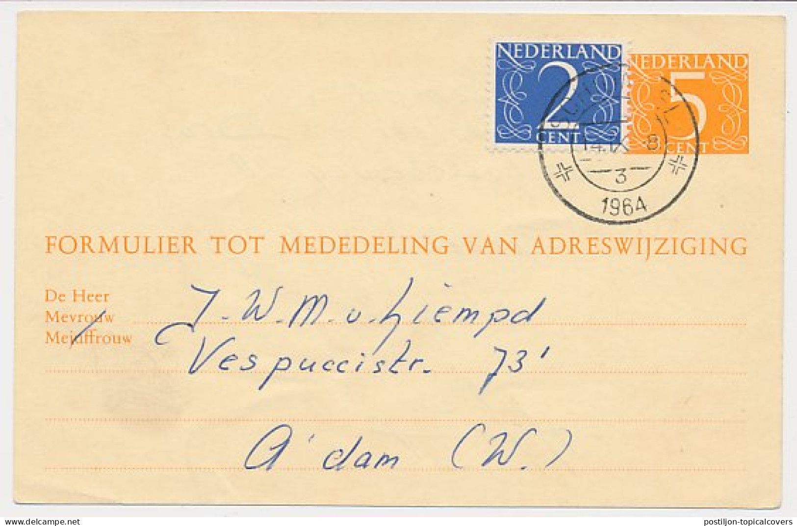 Verhuiskaart G. 28 Schijndel - Amsterdam 1964 - Ganzsachen