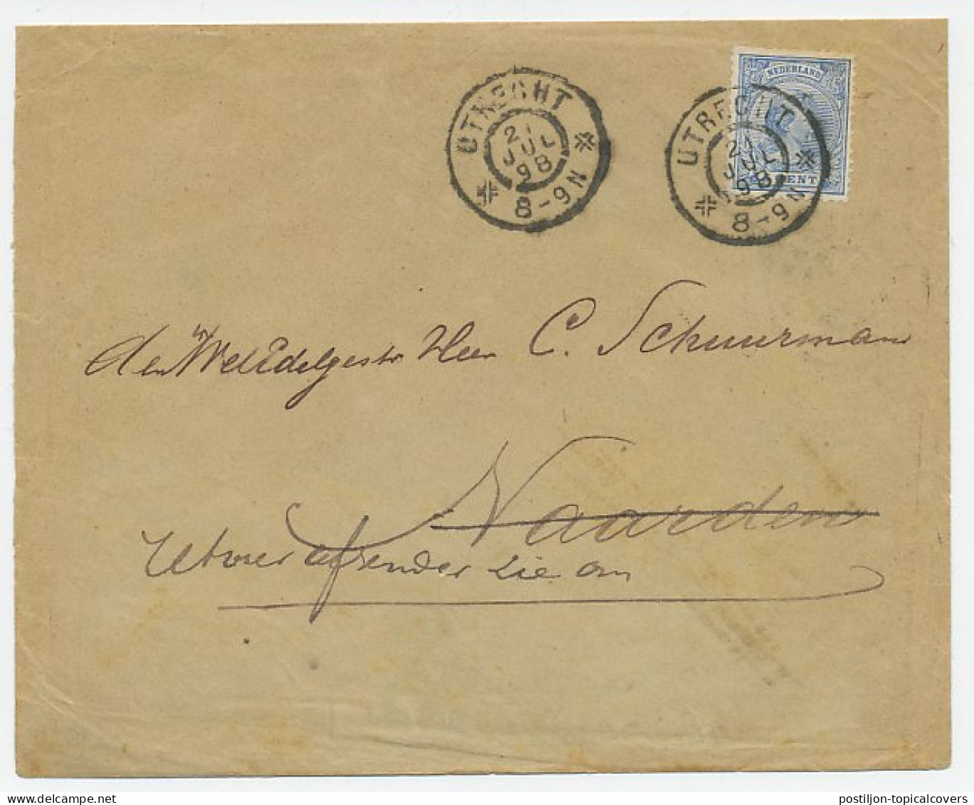 Utrecht - Naarden 1898 - Navraag Secretarie - Retour - Unclassified