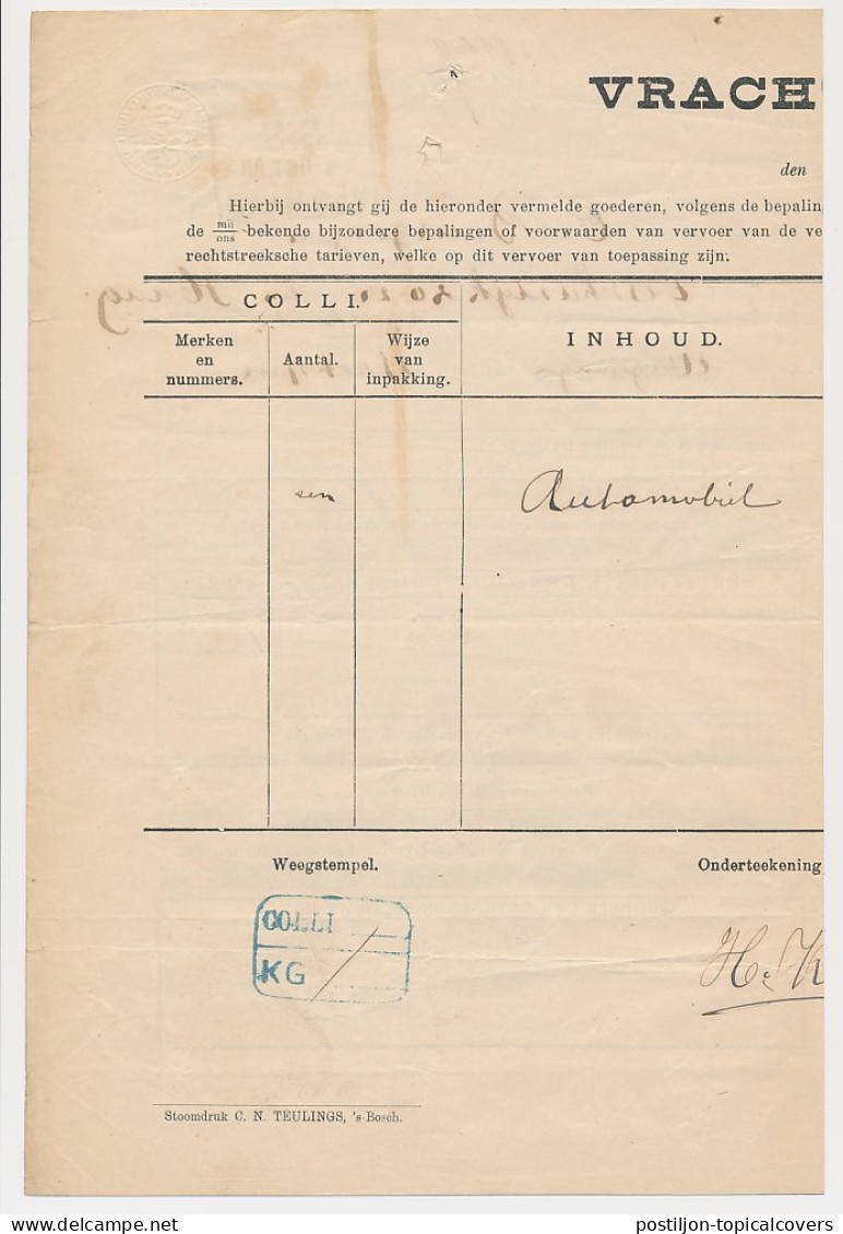 Vrachtbrief Staats Spoorwegen Wageningen - Den Haag 1908 - Non Classés