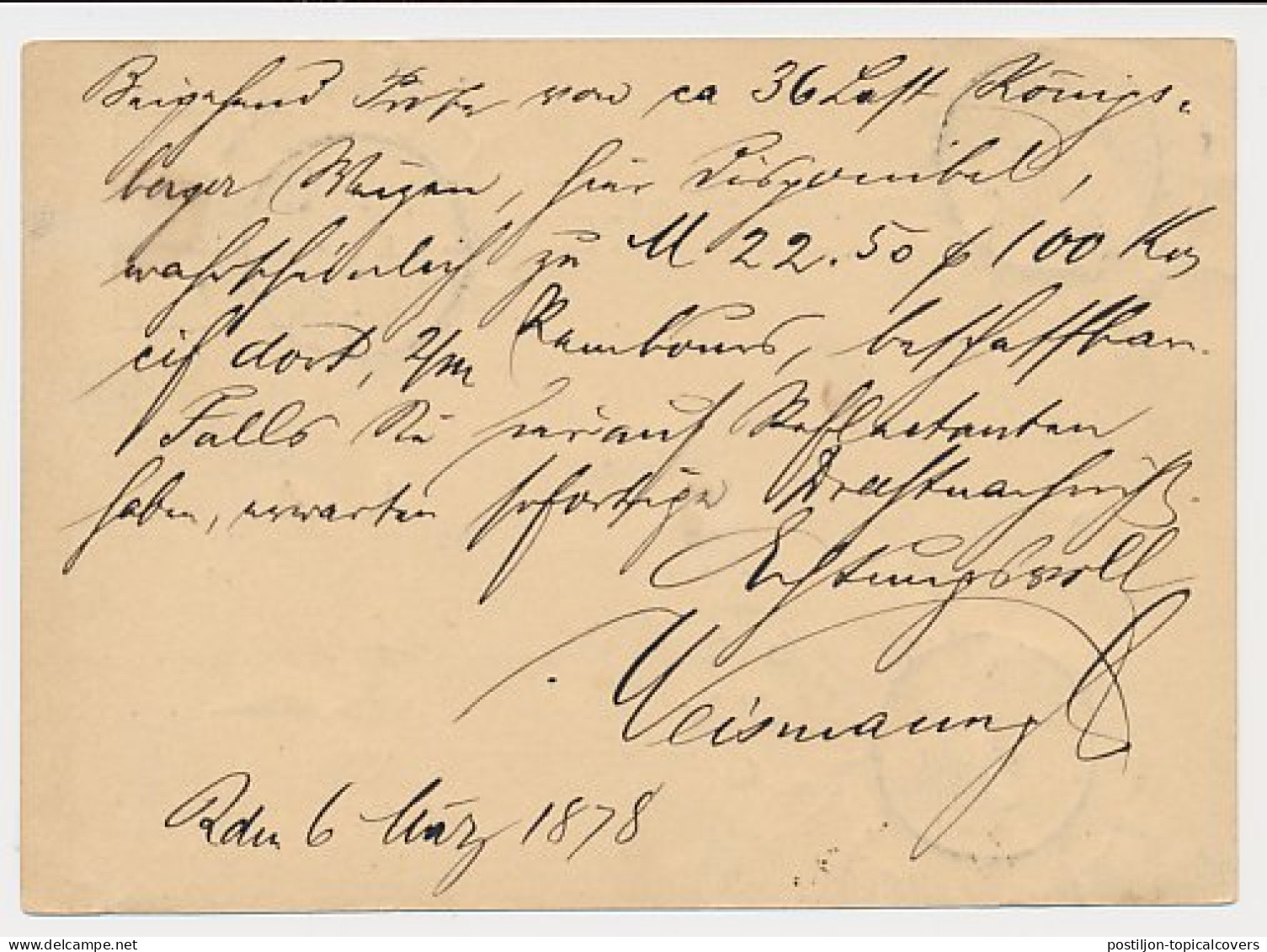 Briefkaart G. 14 / Bijfrankering Rotterdam - Duitsland 1878 - Ganzsachen