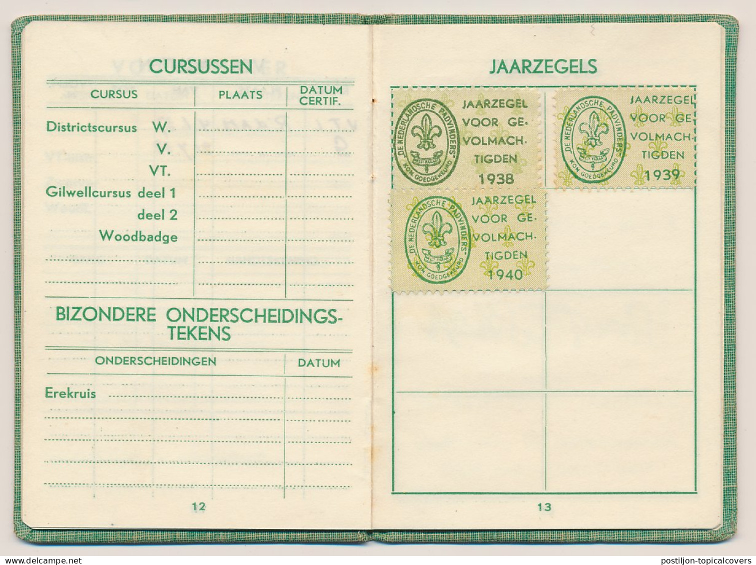 Dutch Scouts Membership Booklet 1938 Year Stamps Gevolmachtigden 1938 / 1940 - Andere & Zonder Classificatie