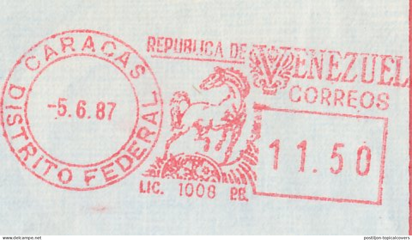 Meter Cover Venezuela 1987 Horse - Hippisme