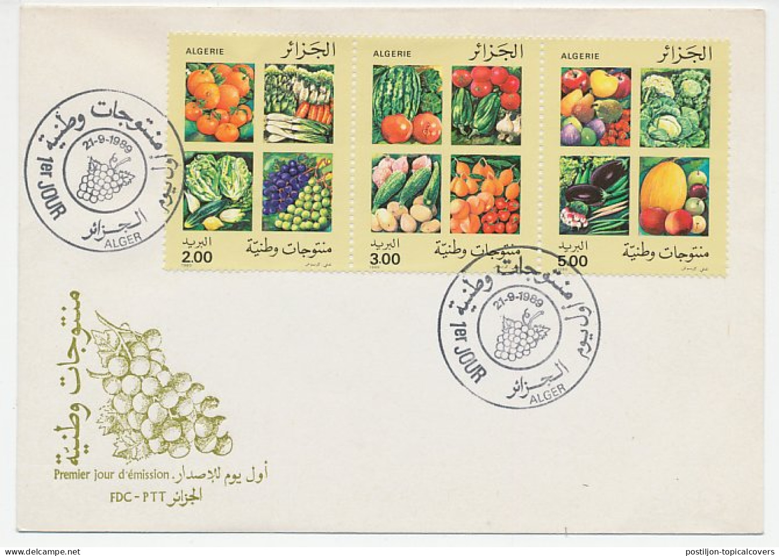 Cover / Postmark Algeria 1989 Fruit - Vegetables - Fruit
