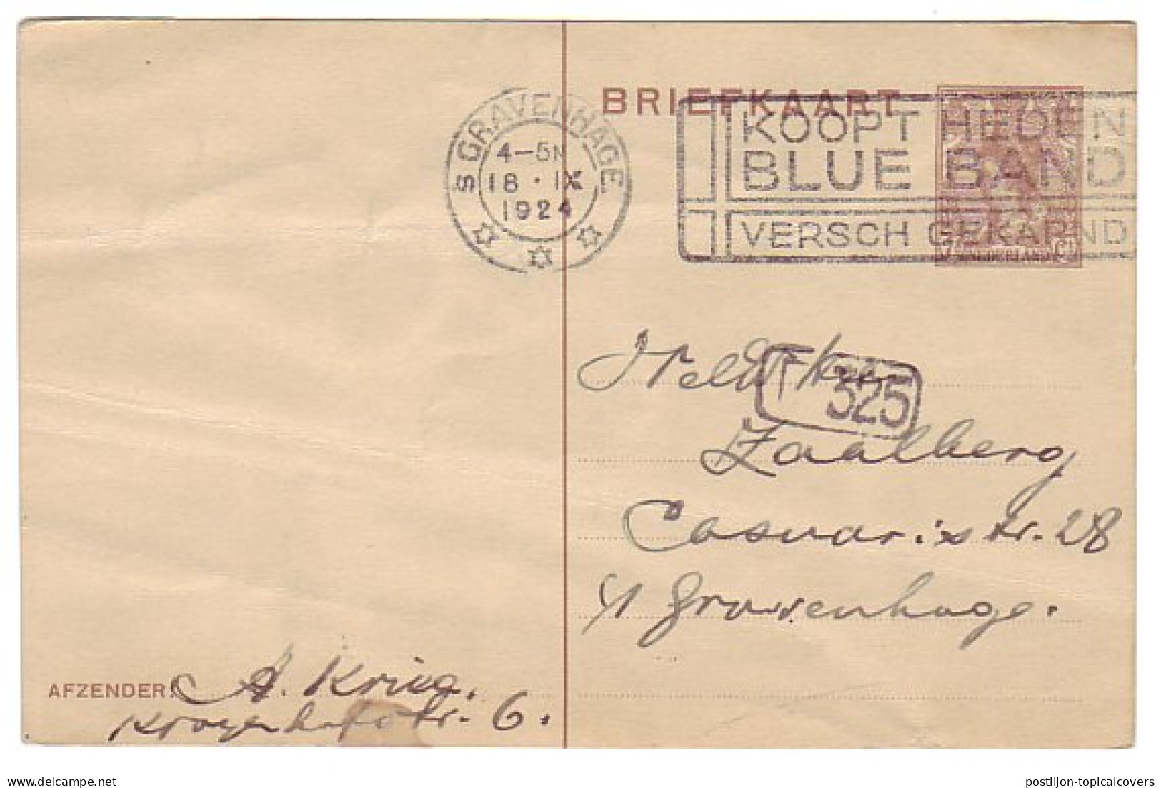 Machinestempel Den Haag 1924 - Blue Band - Unclassified