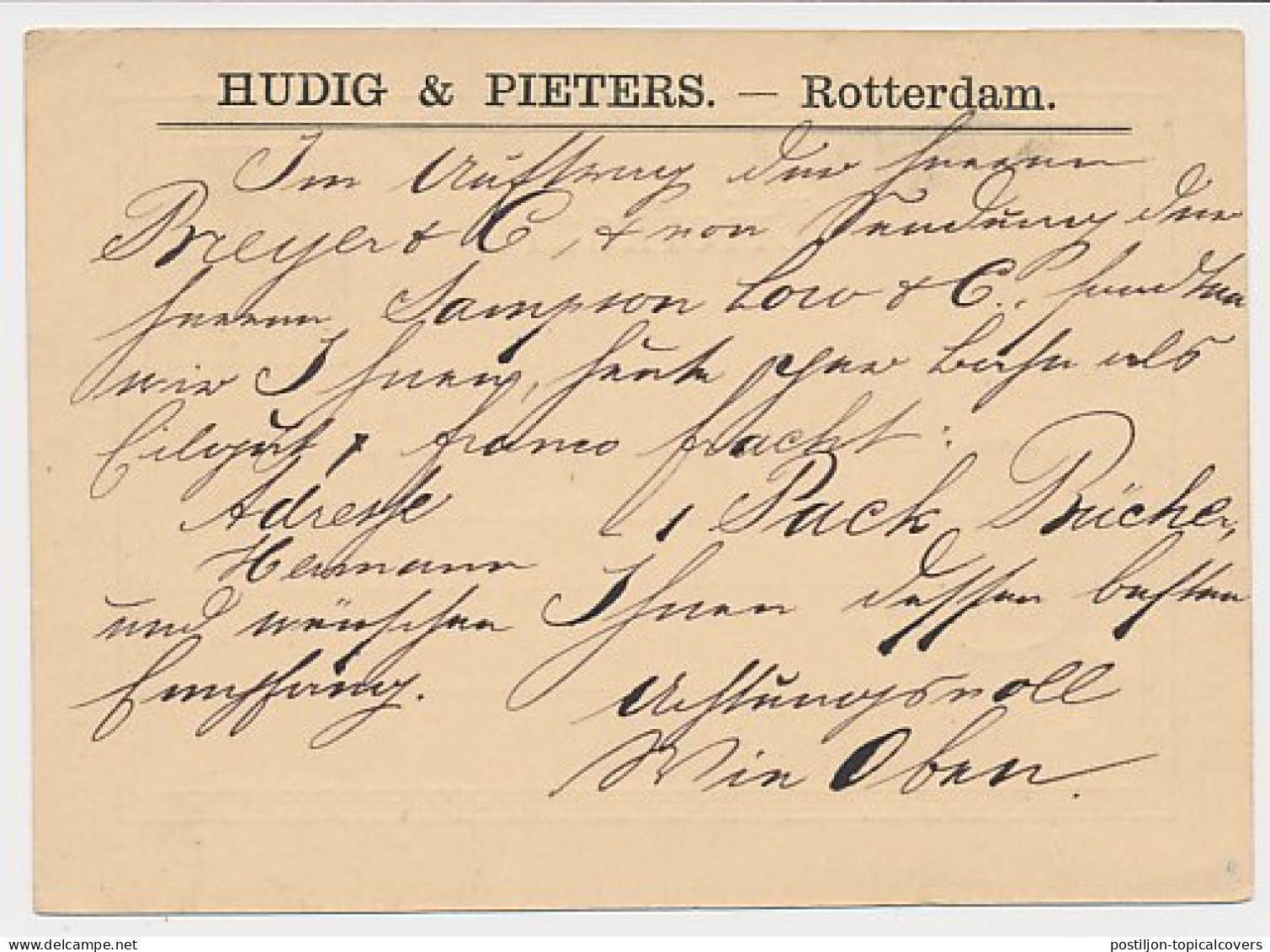 Briefkaart G. 8 Particulier Bedrukt Rotterdam Duitsland 1875 - Entiers Postaux