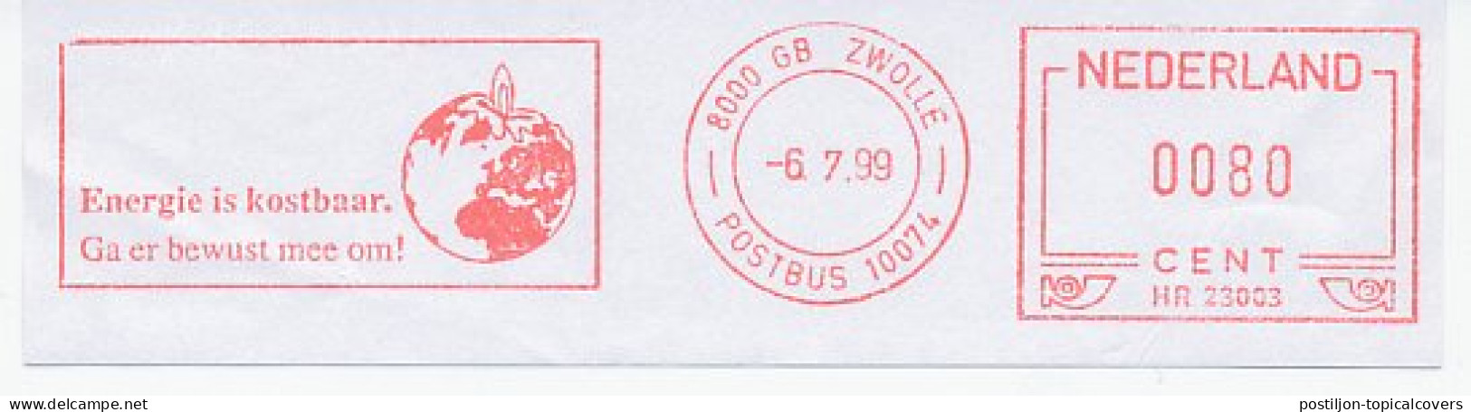 Meter Cut Netherlands 1999 Energy Is Costly - Be Aware Of It - Globe - Candle - Otros & Sin Clasificación