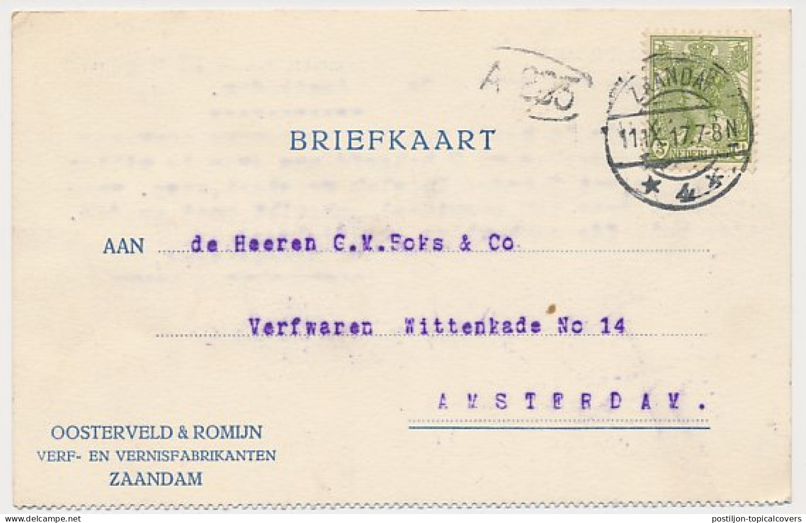 Firma Briefkaart Zaandam 1917 - Verf- Vernisfabrikanten - Unclassified