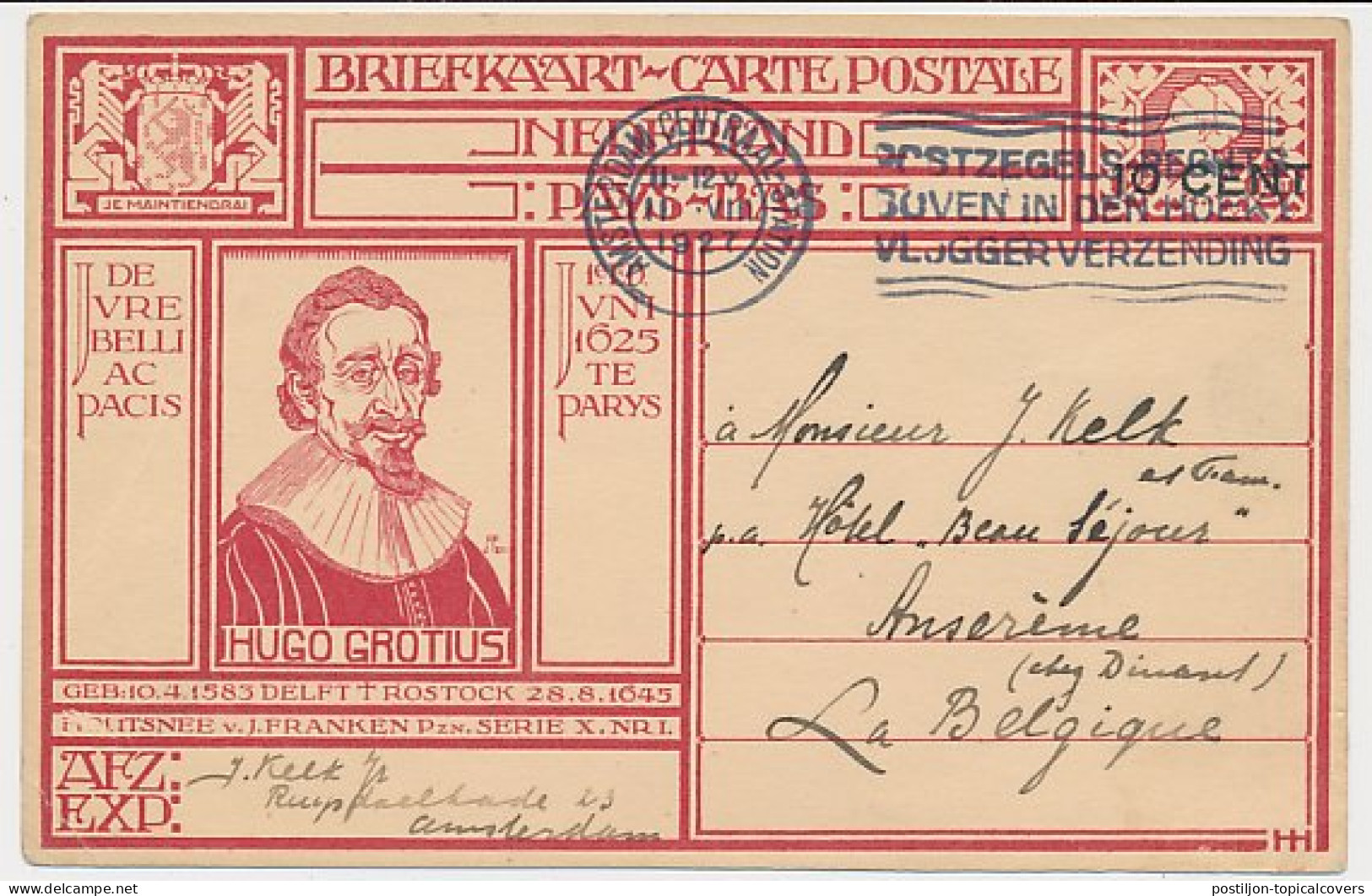 Briefkaart G. 215 Amsterdam - Ansereme Belgie 1927 - Interi Postali