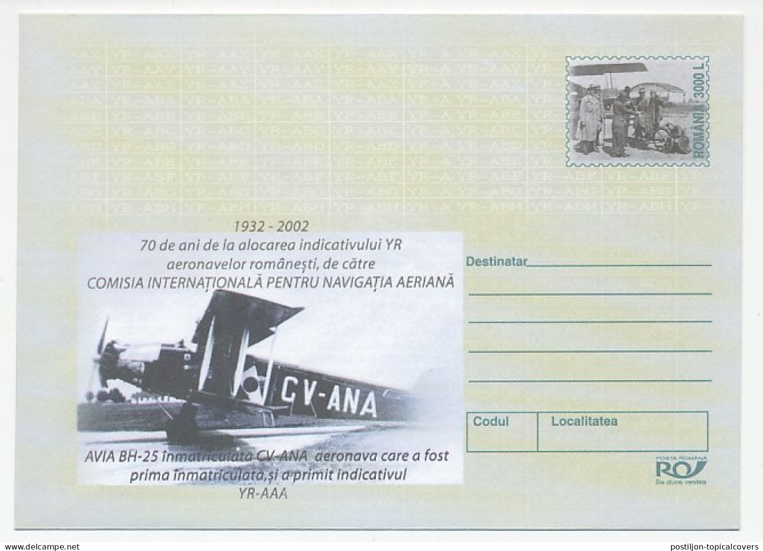 Postal Stationery Romania 2002 Aviation History - Avions