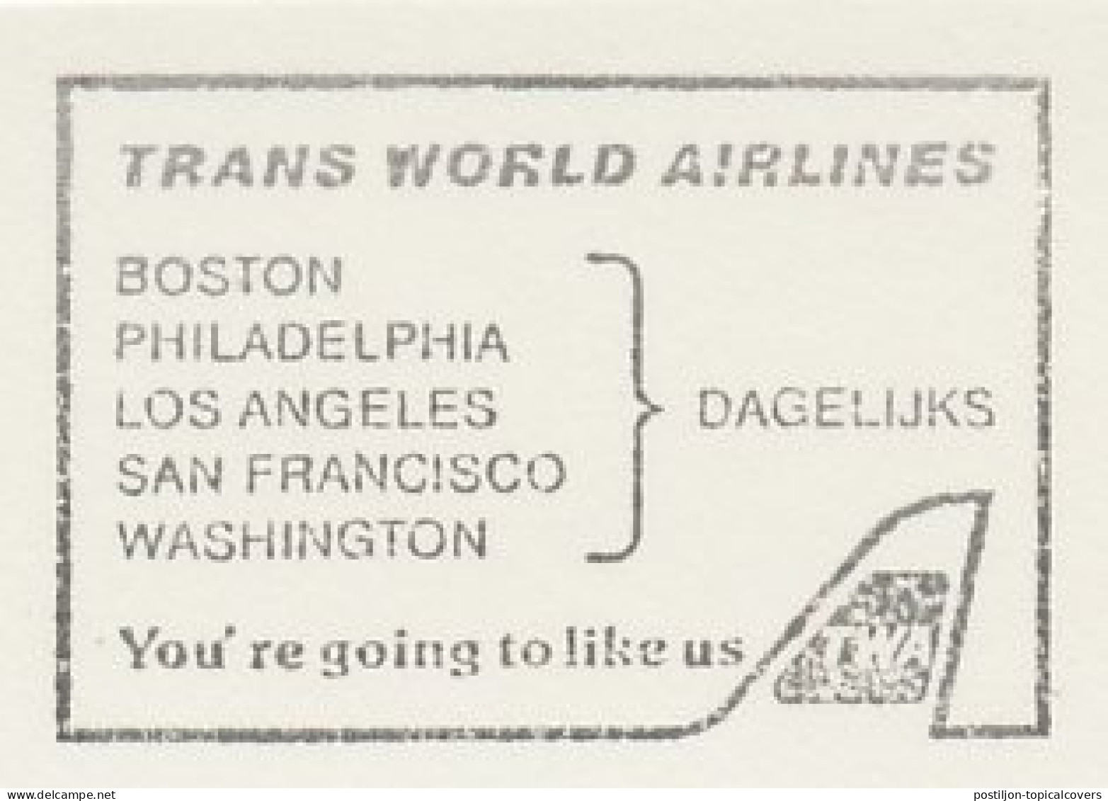 Meter Cut Netherlands 1983 Trans Worls Airlines - Boston - LA - Washington - San Francisco - Avions