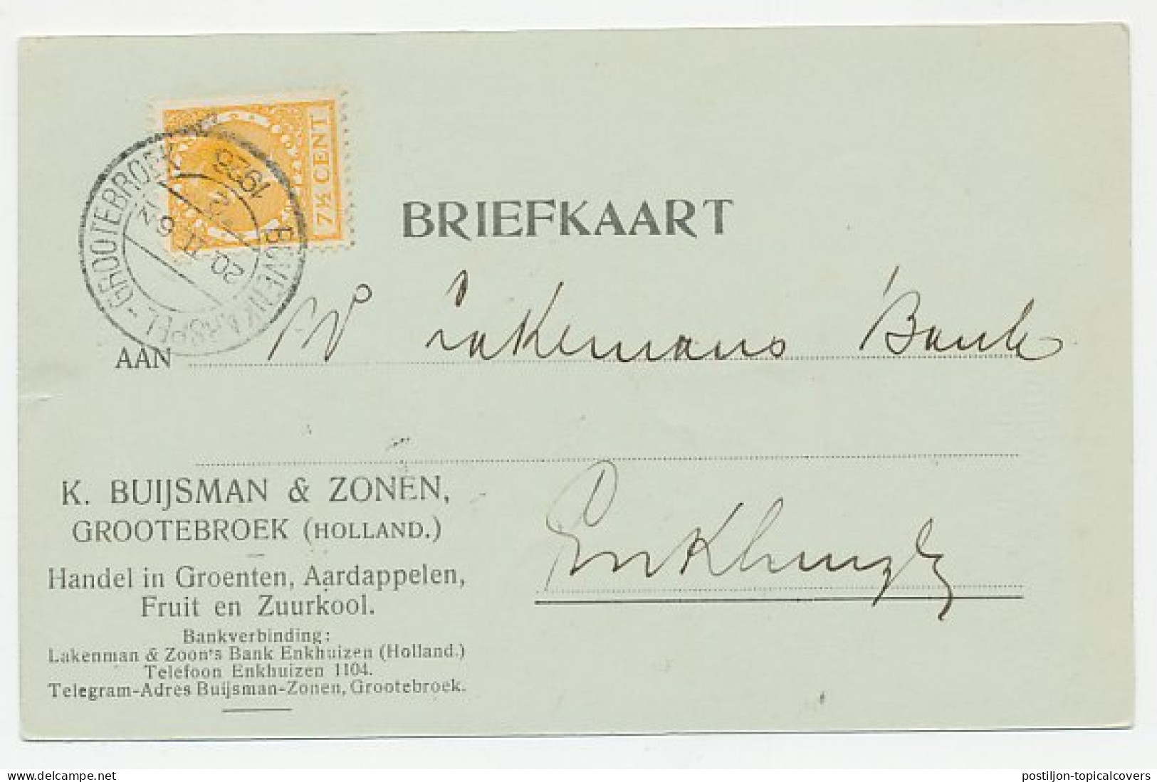 Firma Briefkaart Grootebroek 1926 - Groenten / Aardappelen  - Unclassified
