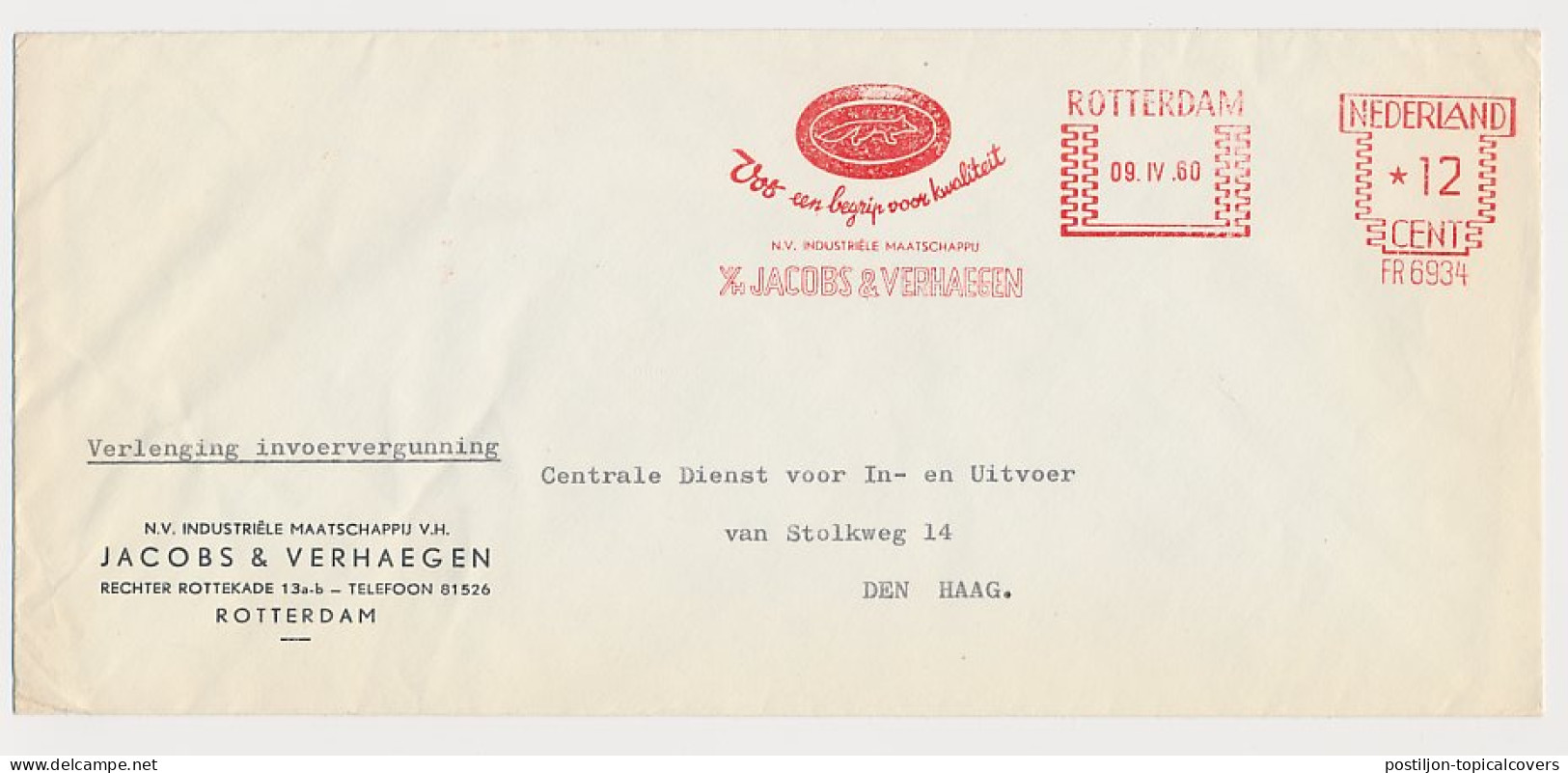 Meter Cover Netherlands 1960 Fox - Rotterdam - Autres & Non Classés