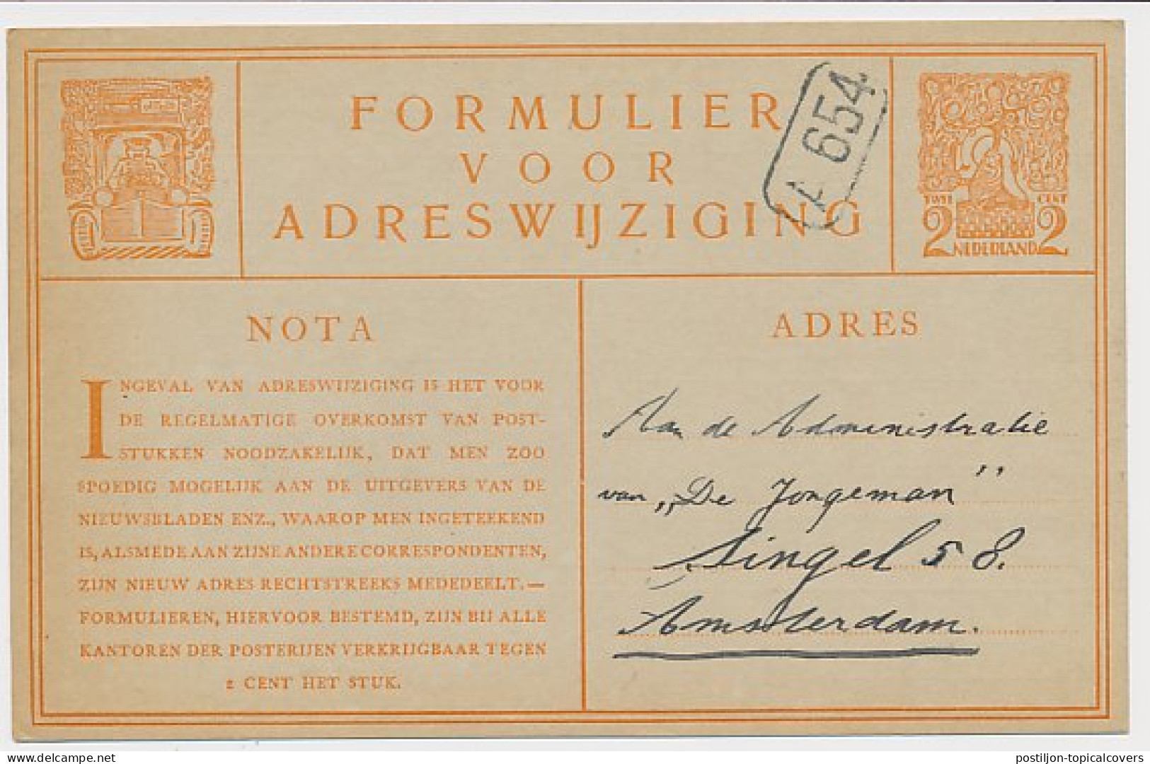 Verhuiskaart G. 5 ( Leeuwarden ) - Amsterdam 1924 - Ganzsachen