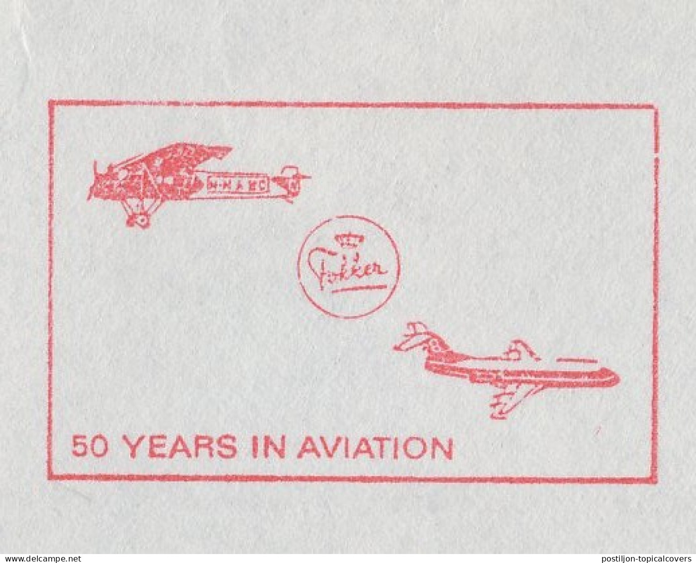 Meter Cover Netherlands 1969 Fokker - 50 Years In Aviaton - Airplanes