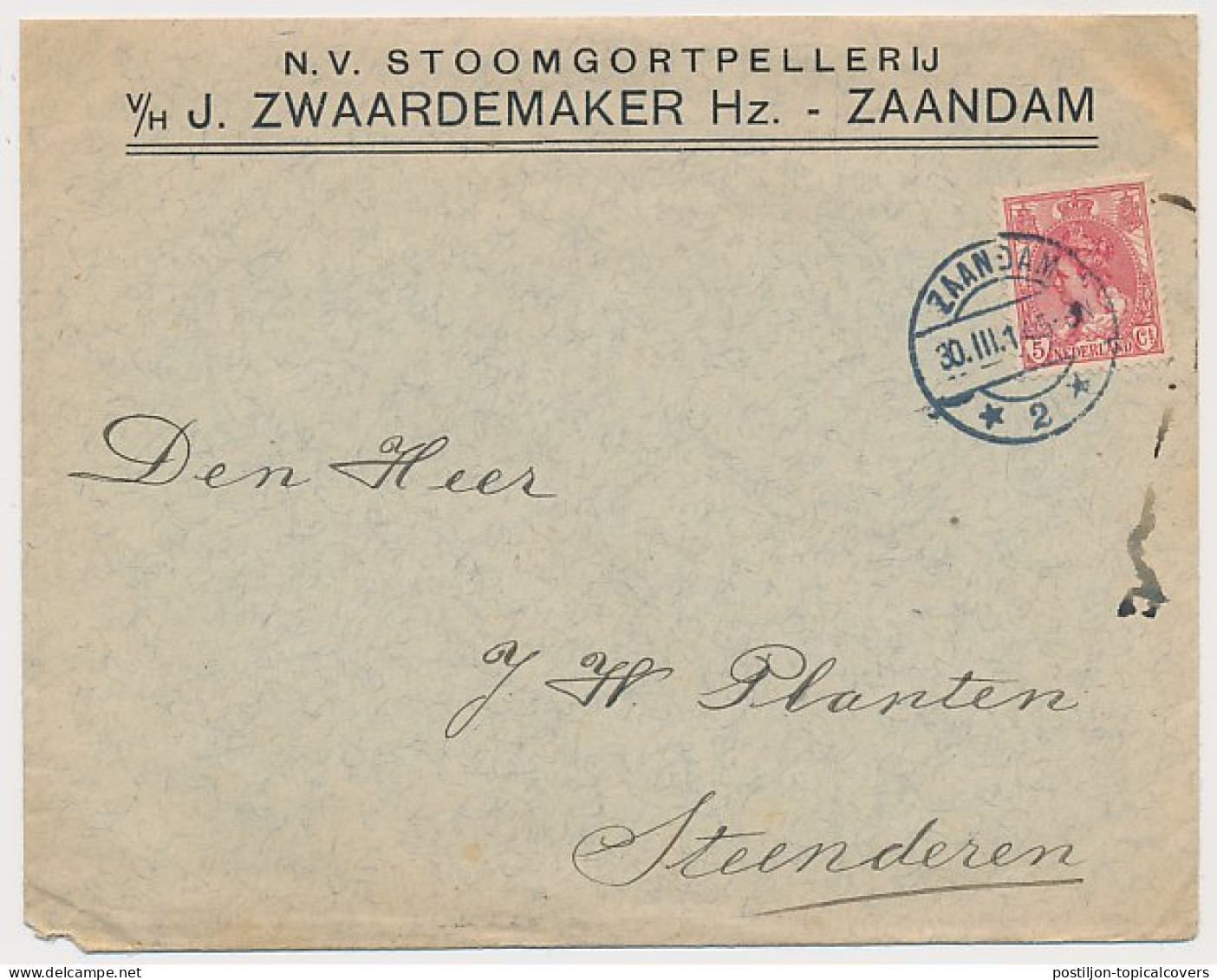Firma Envelop Zaandam 1914 - Stoomgortpellerij - Ohne Zuordnung