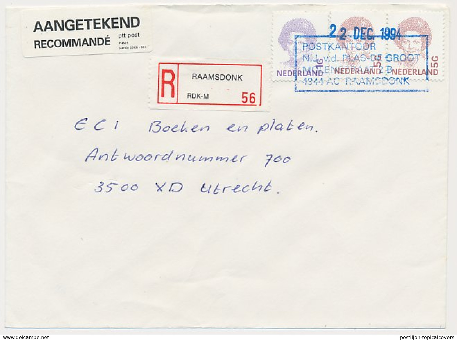 MiPag / Mini Postagentschap Aangetekend Raamsdonk 1994 - Ohne Zuordnung
