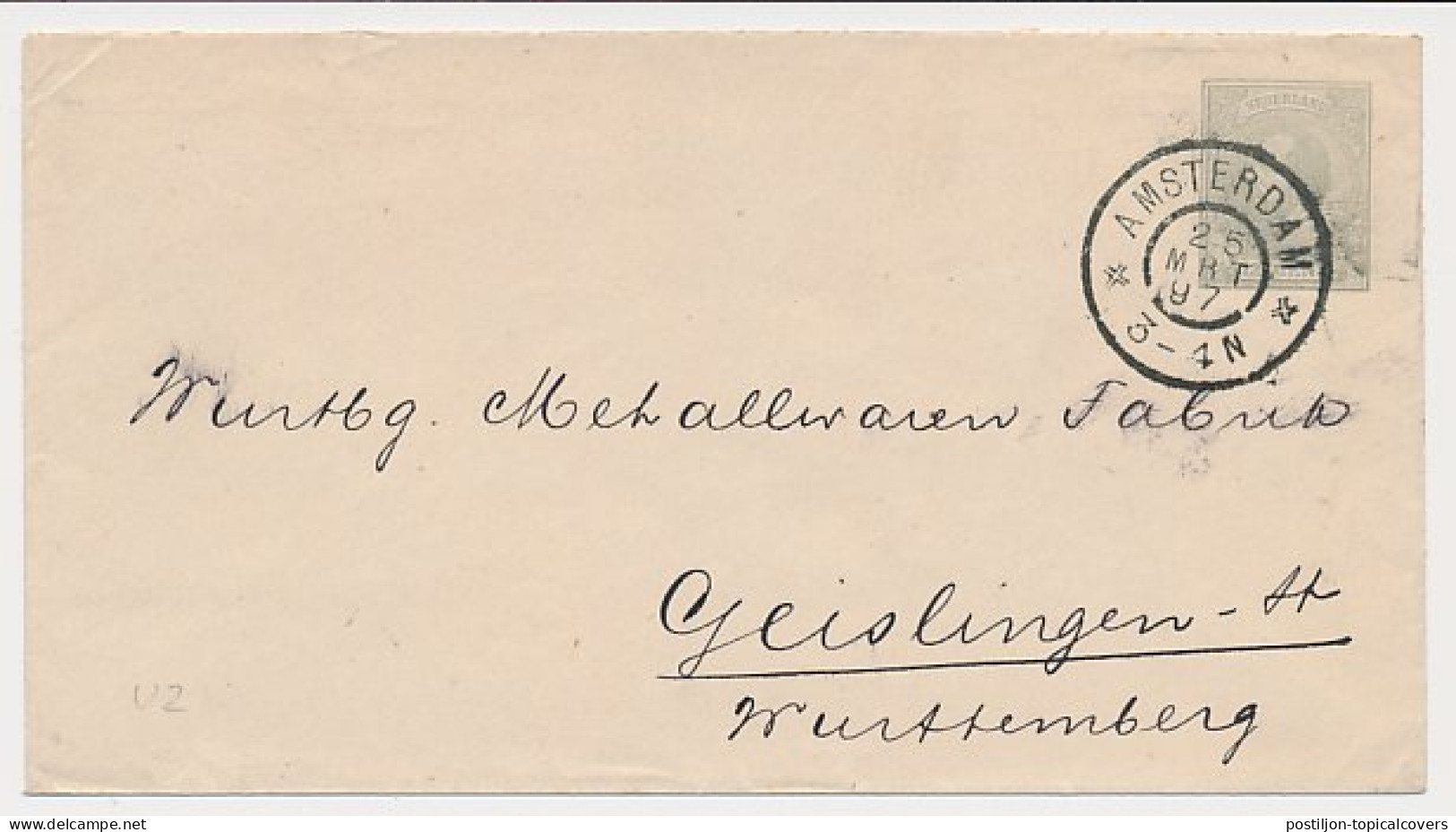 Envelop G. 2 Amsterdam - Duitsland 1897 - Entiers Postaux
