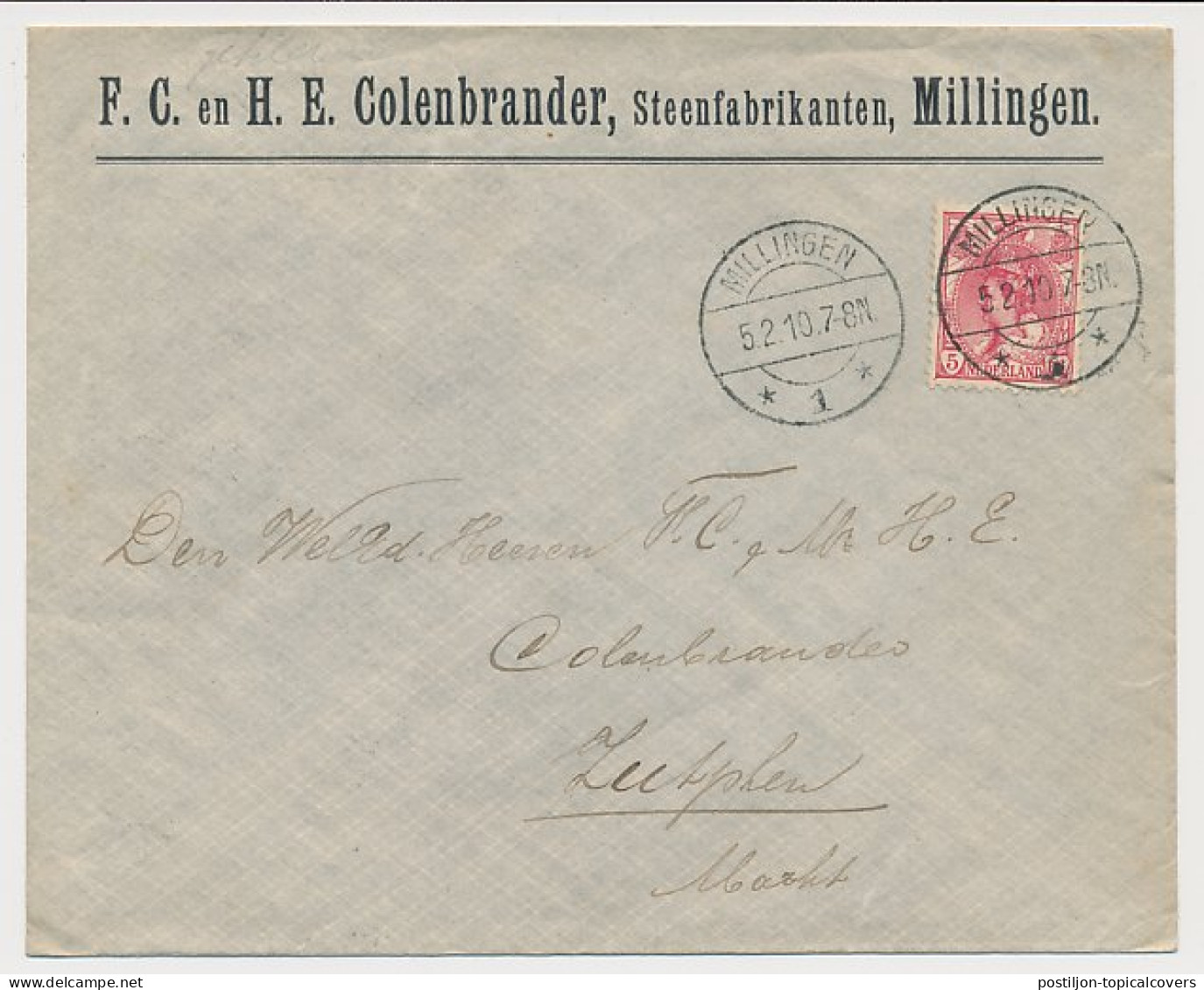 Firma Envelop Millingen 1910 - Steenfabrikanten - Ohne Zuordnung