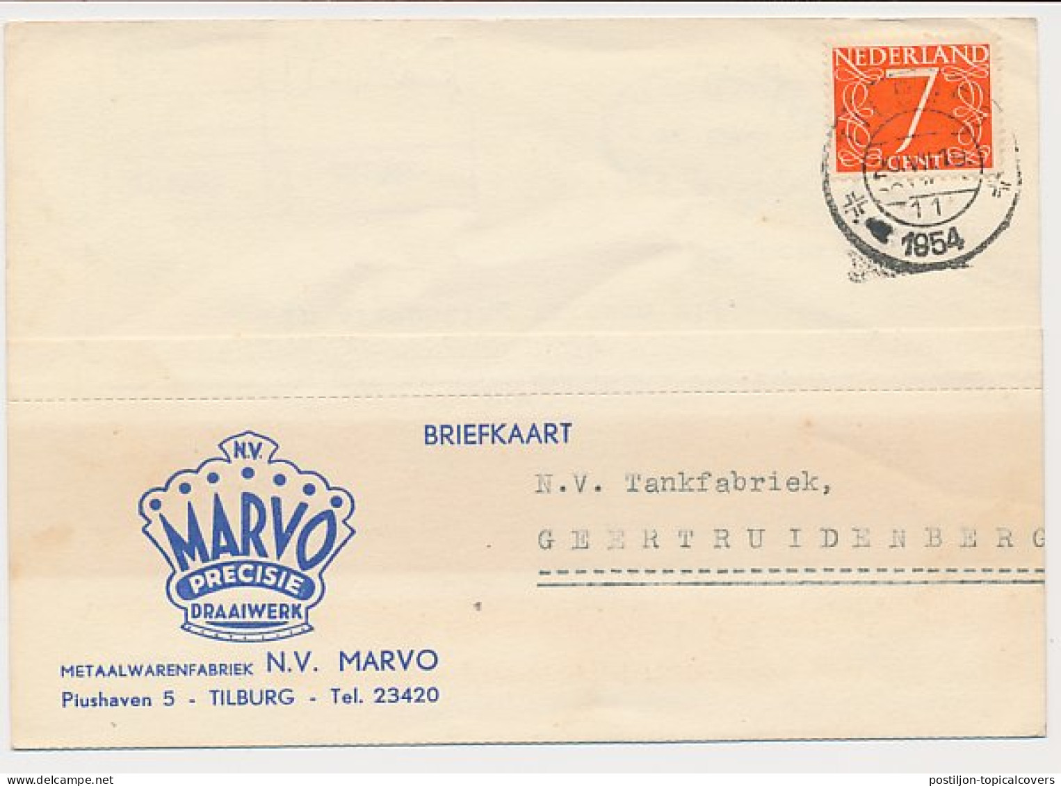Firma Briefkaart Tilburg 1954 - Metaalwarenfabriek - Zonder Classificatie