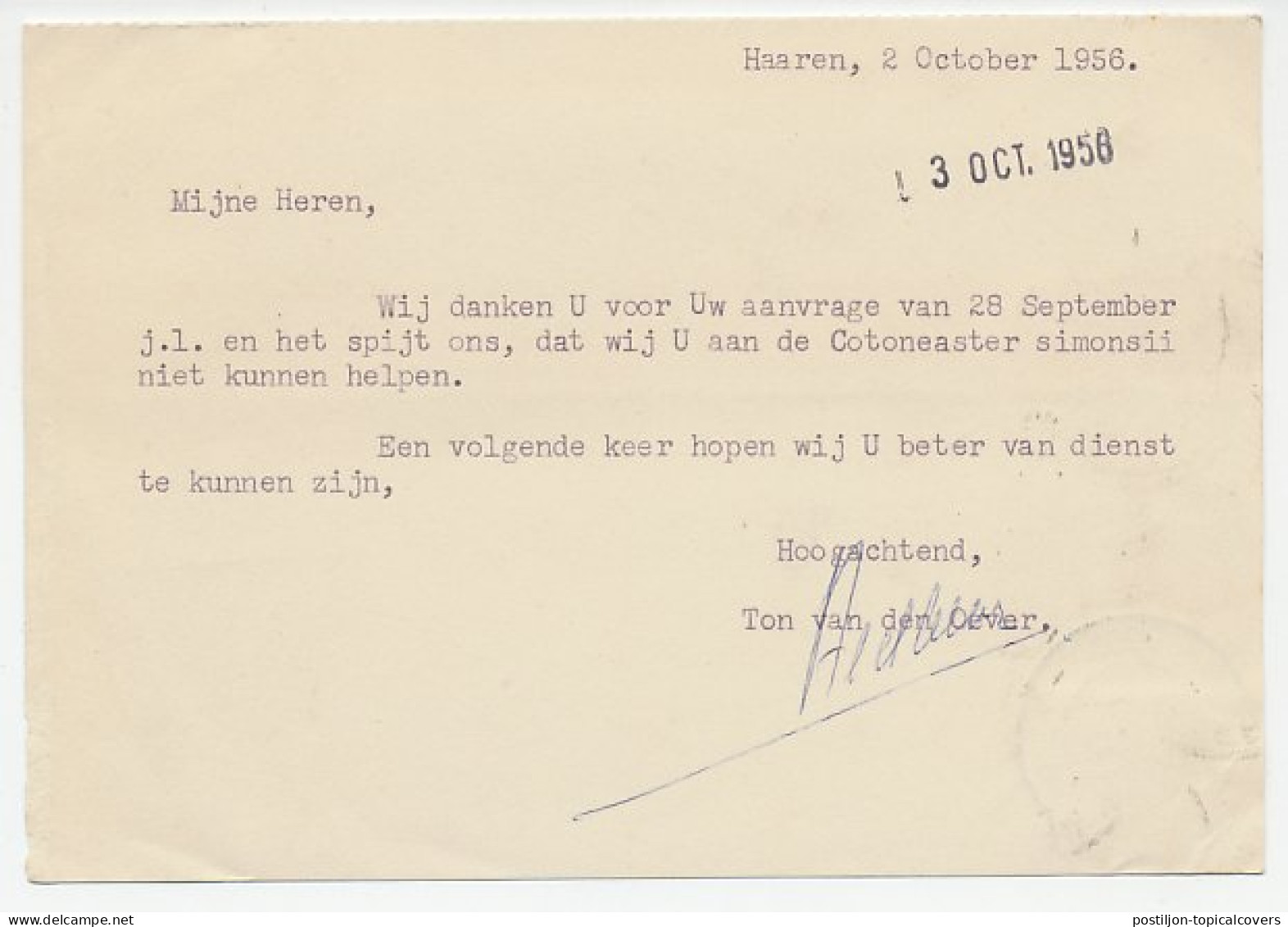 Firma Briefkaart Haaren 1956 - Boomkwekerij - Zonder Classificatie