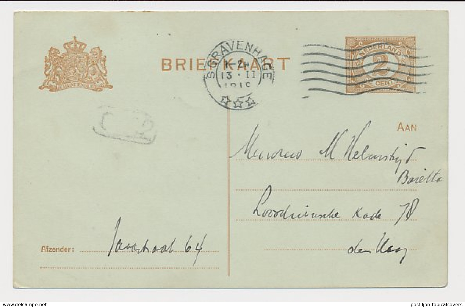Briefkaart G. 98 Locaal Te S Gravenhage 1919 - Ganzsachen