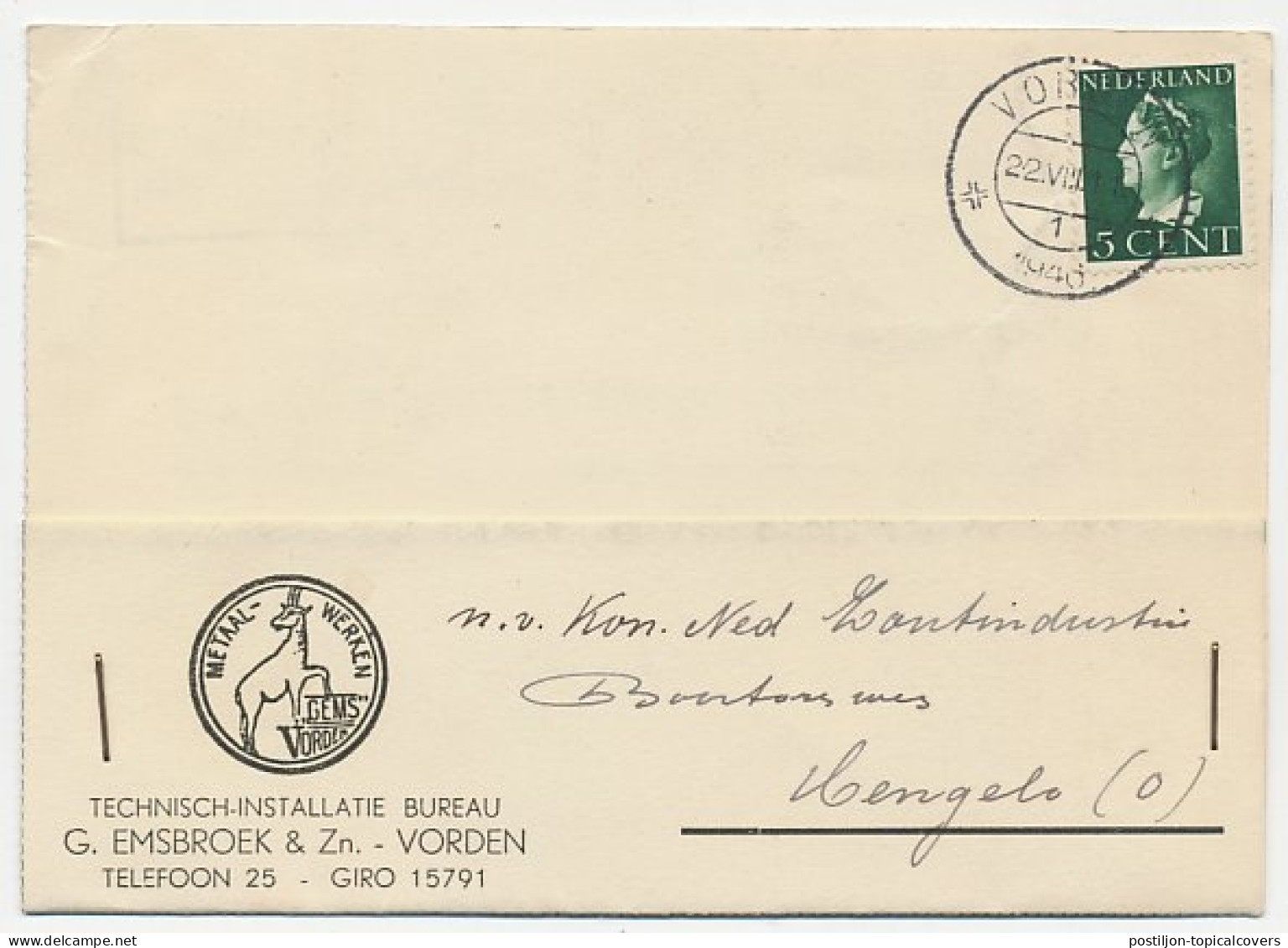 Firma Briefkaart Vorden 1946 - Metaal / Gems / Bok - Non Classificati
