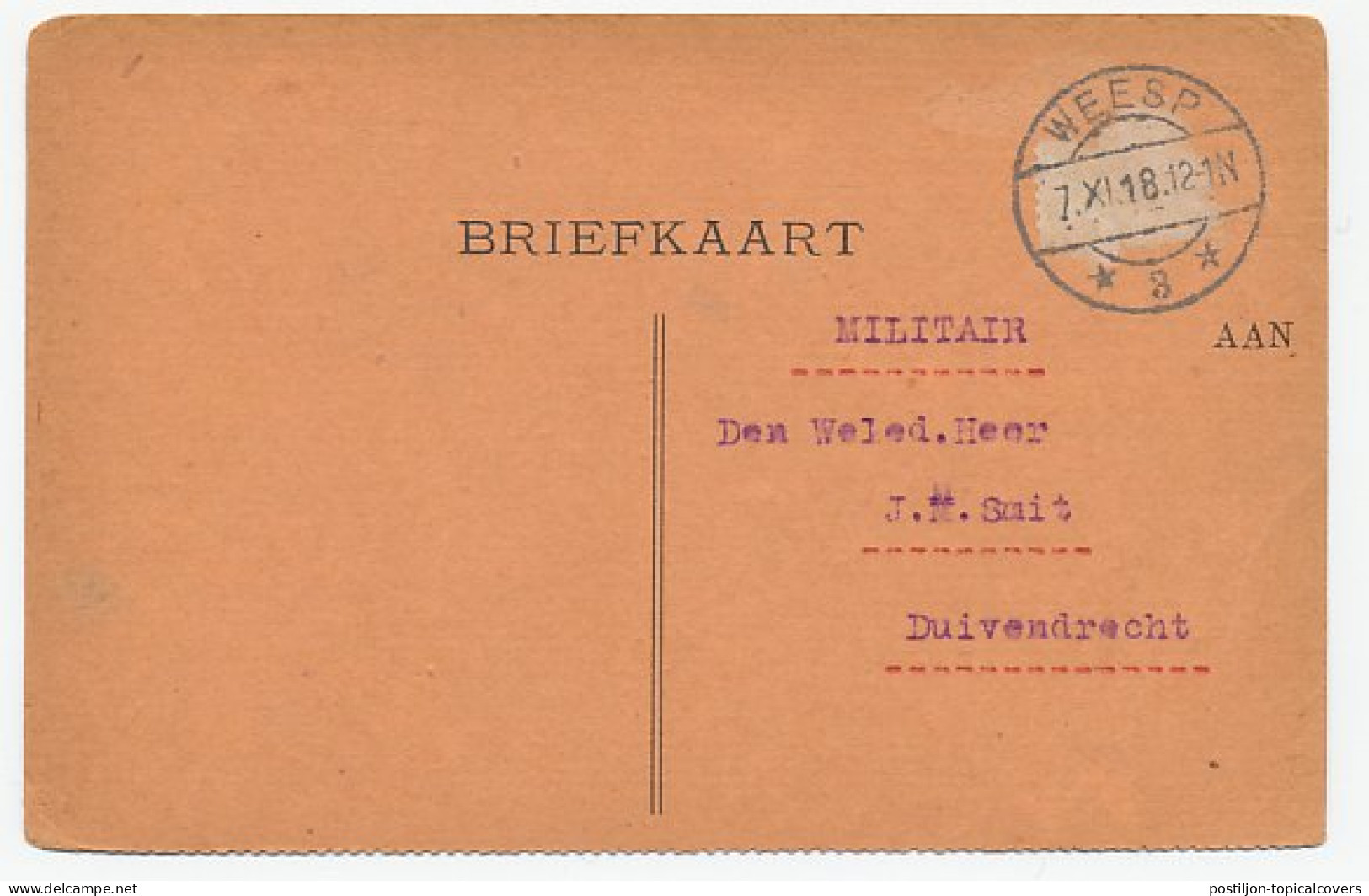 Dienst Militair Weesp - Duivendrecht 1918 - Ohne Zuordnung