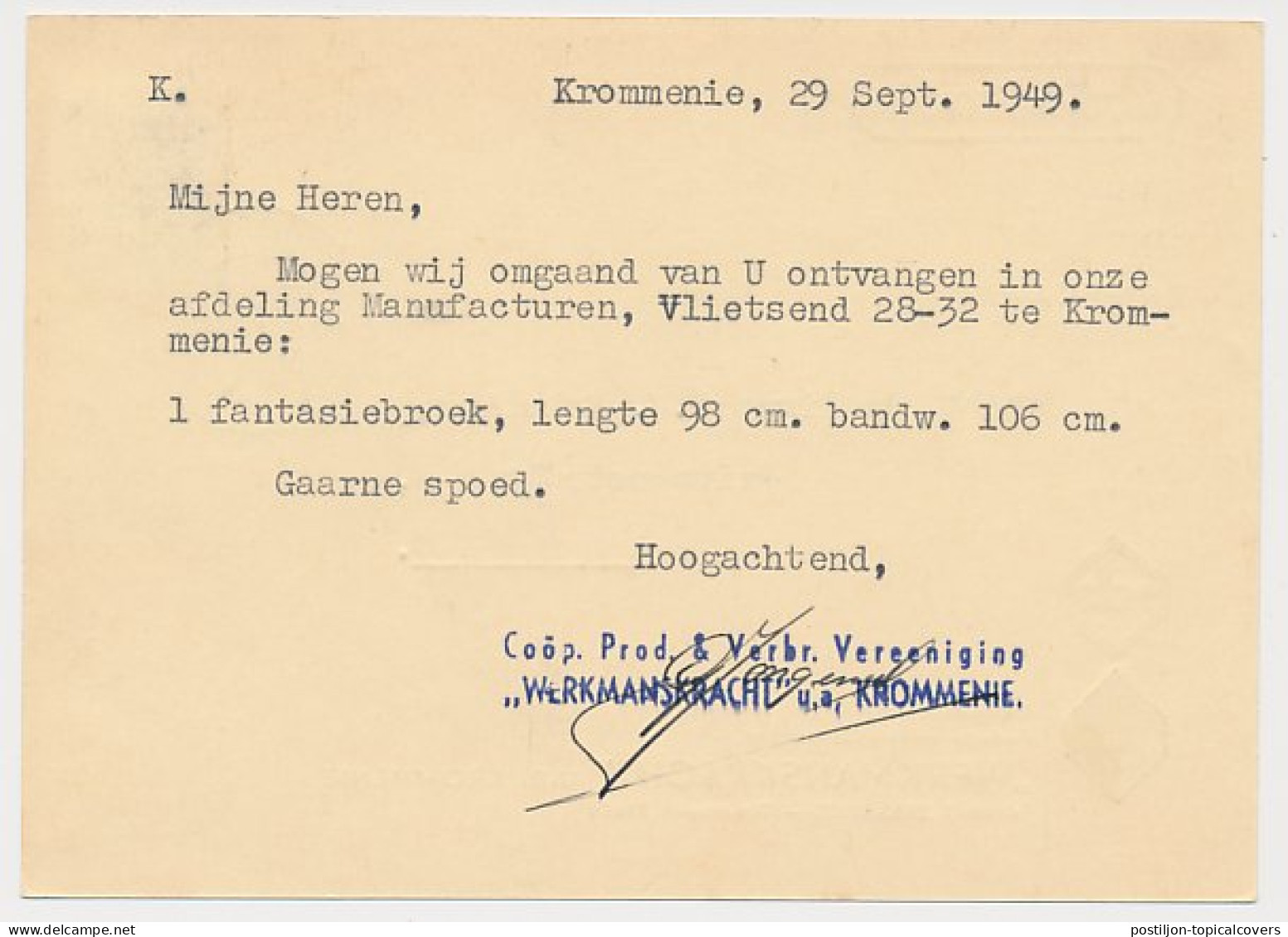 Firma Briefkaart Krommenie 1949 - HaKa - Cooperatieve Vereniging - Non Classificati
