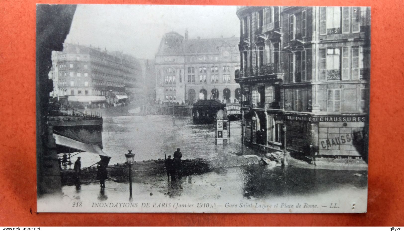 CPA (75) Inondations De Paris.1910. Gare Saint Lazare Et Place De Rome..  (7A.884) - De Overstroming Van 1910