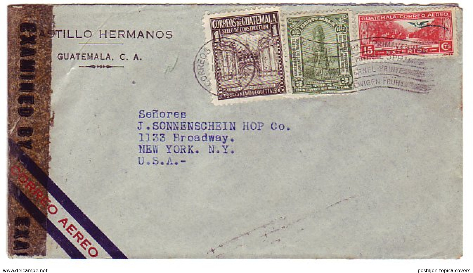 Censored Cover Guatemala - USA 1943  - WW2