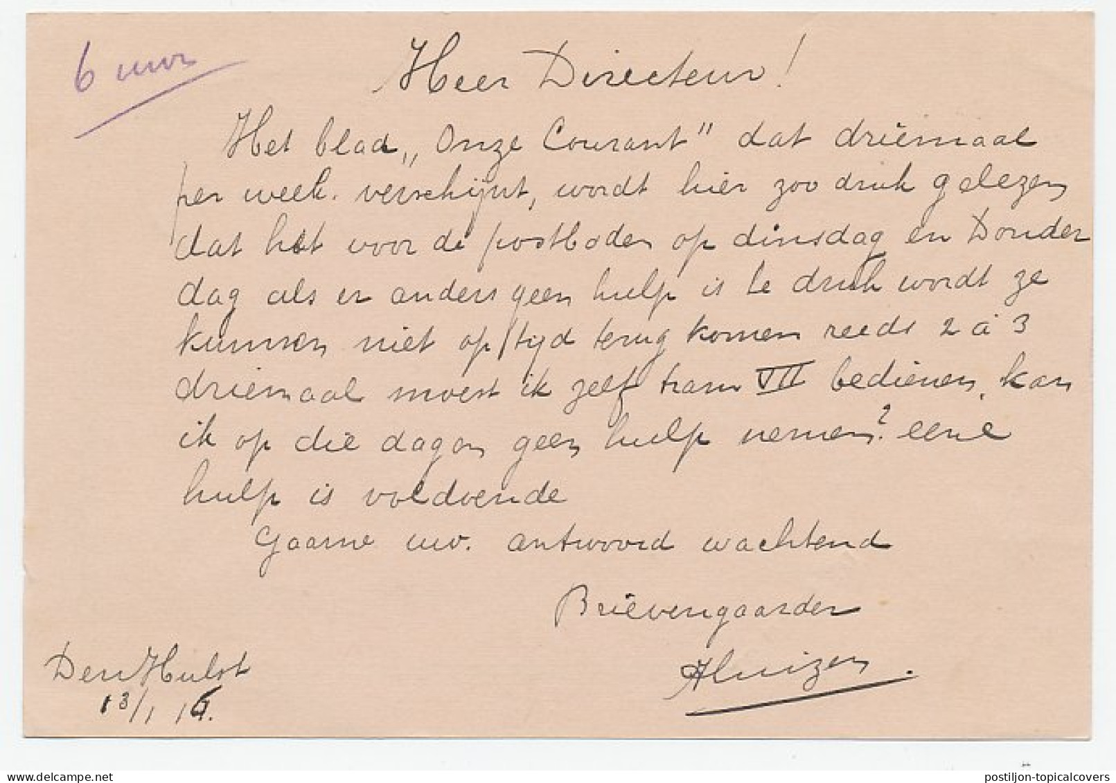 Dienst Posterijen Den Hulst - Dedemsvaart 1916 - Tram - Unclassified