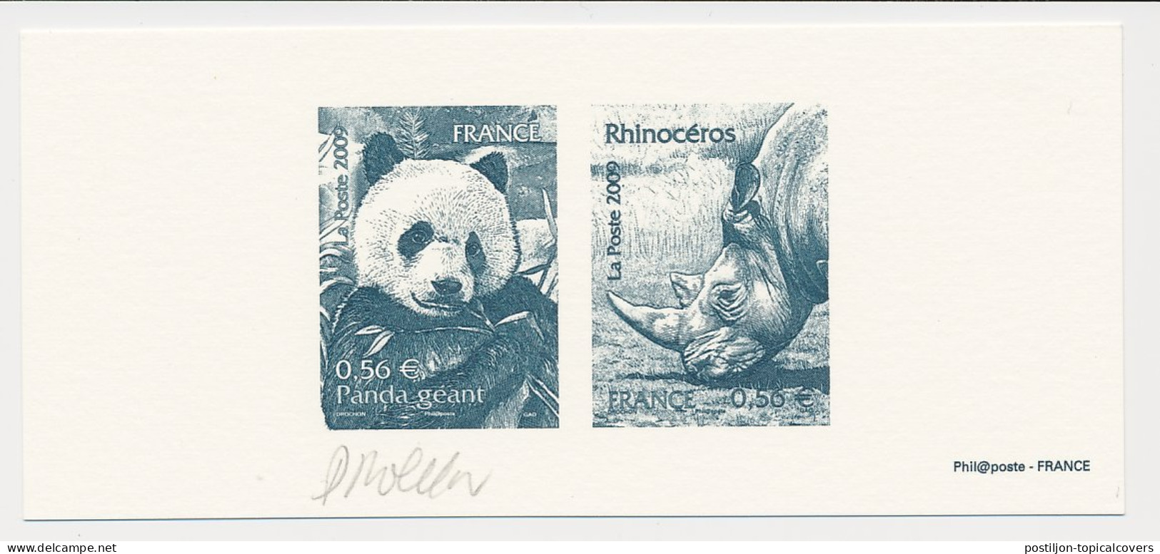 France 2009 - Epreuve / Proof Signed By Engraver Panda Bear - Rhinoceros - Autres & Non Classés