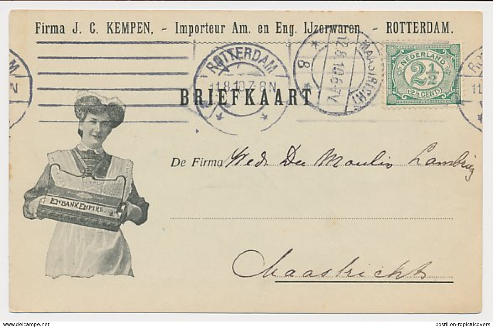 Firma Briefkaart Rotterdam 1910 - Tapijtveger - Huishoudster - Unclassified