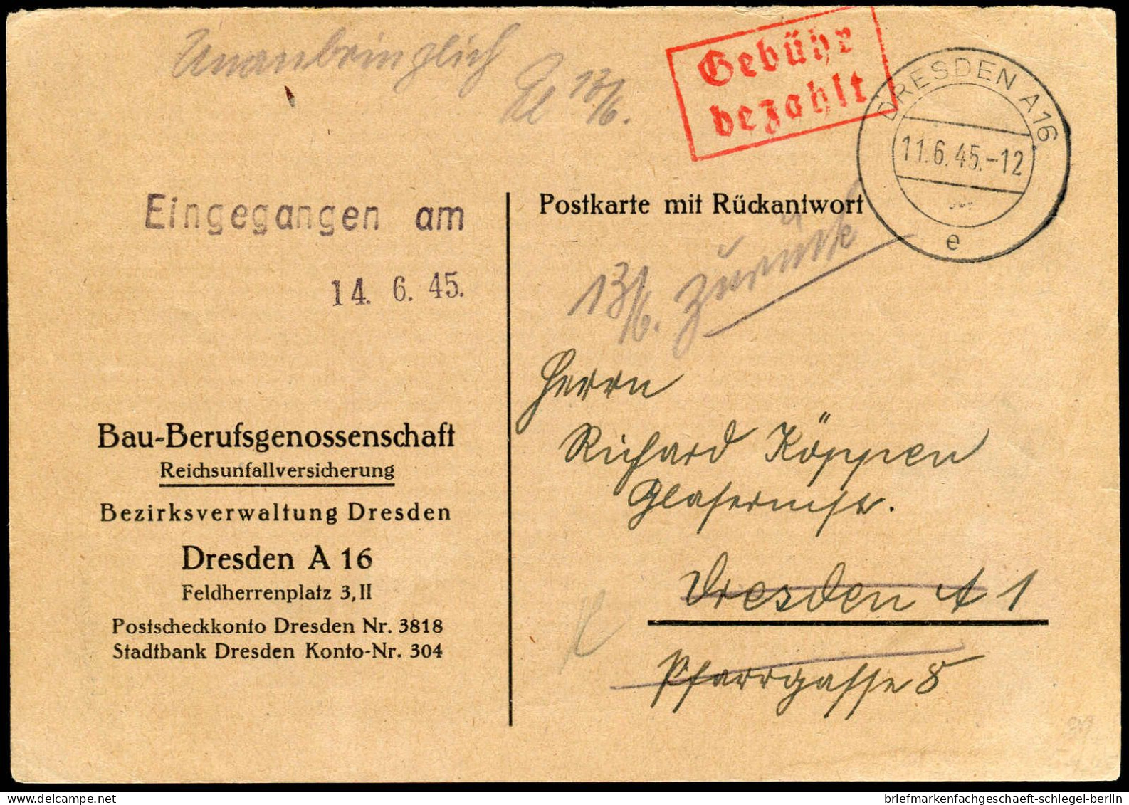 SBZ - Ostsachsen, 1945, Brief - Autres & Non Classés