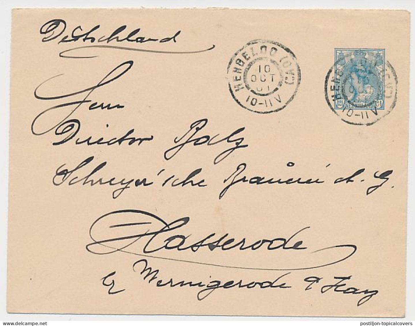 Envelop G. 9 B Hengelo - Duitsland 1901 - Postal Stationery