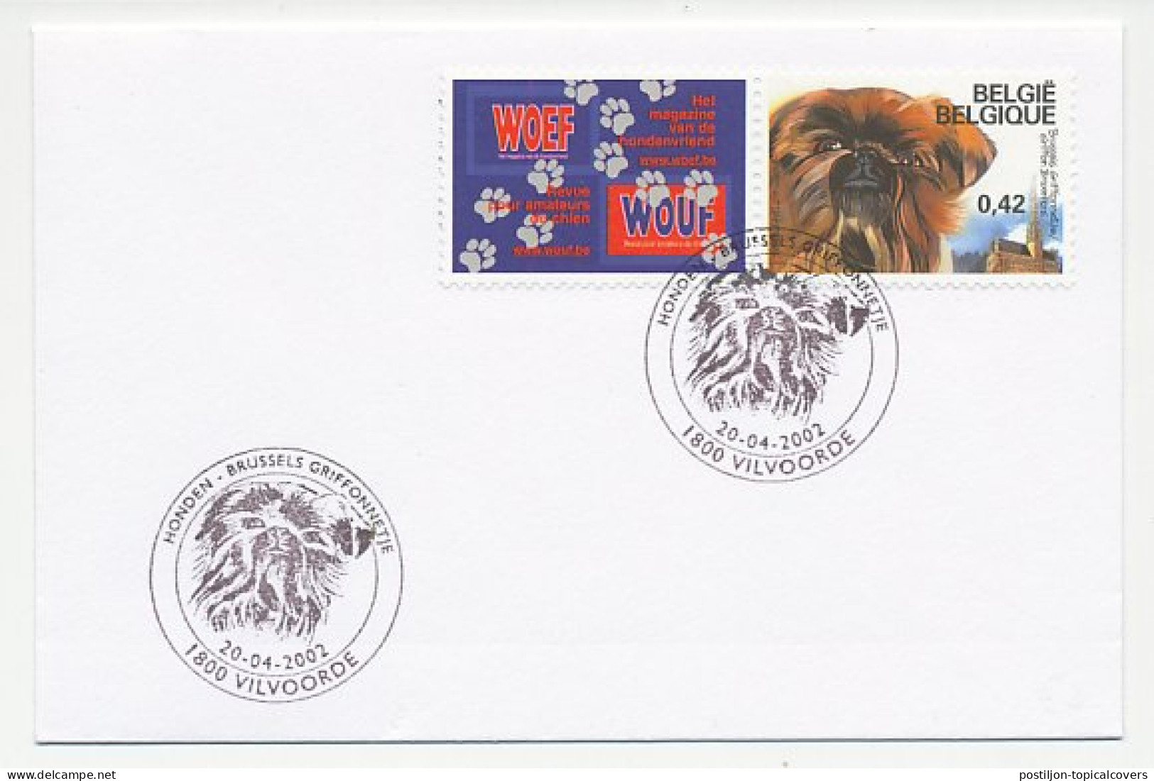 Cover / Postmark Belgium 2002 Dog - Magazine - Autres & Non Classés